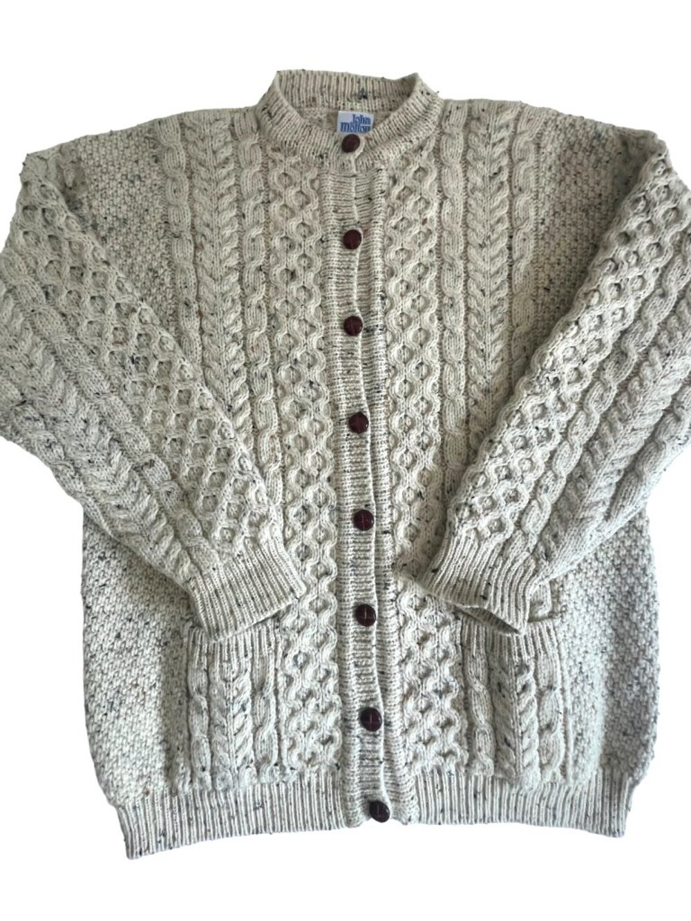 John Molloy Irish Wool Aran Cable Knit Cardigan Men's L